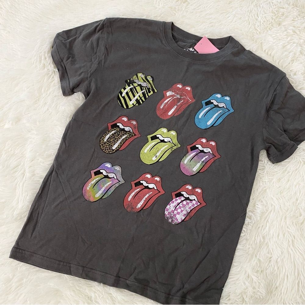 The Rolling Stones Graphic Tee with Colorful Tongue Designs
